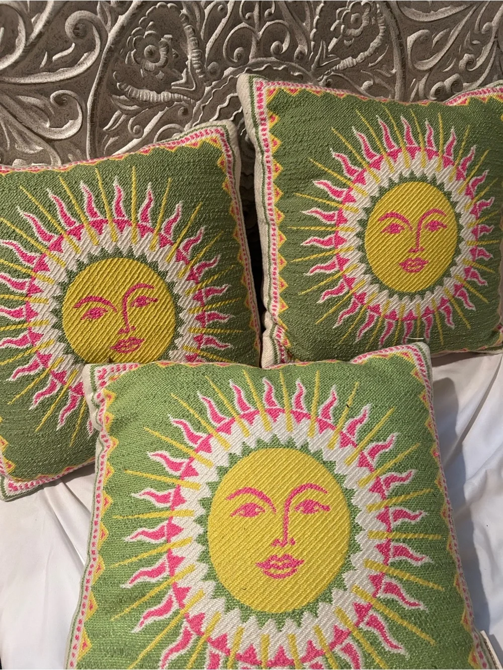 Sunburst Green and Pink Sunbrella Decorative Outdoor Throw Pillow
